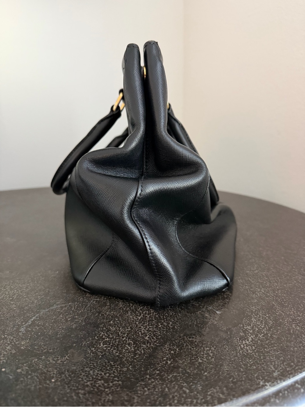Prada Black Saffiano Satchel Handbag with Gold Hardware - Pre-Loved - Picture 5 of 16